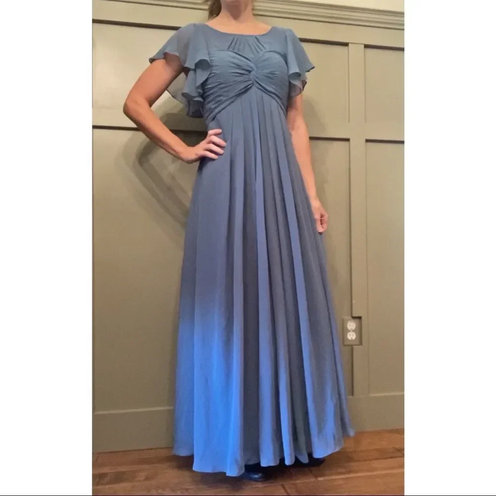 AZAZIE Lily Modest Chiffon Maxi Bridesmaid Dress in Twilight Dusty Blue Size 4